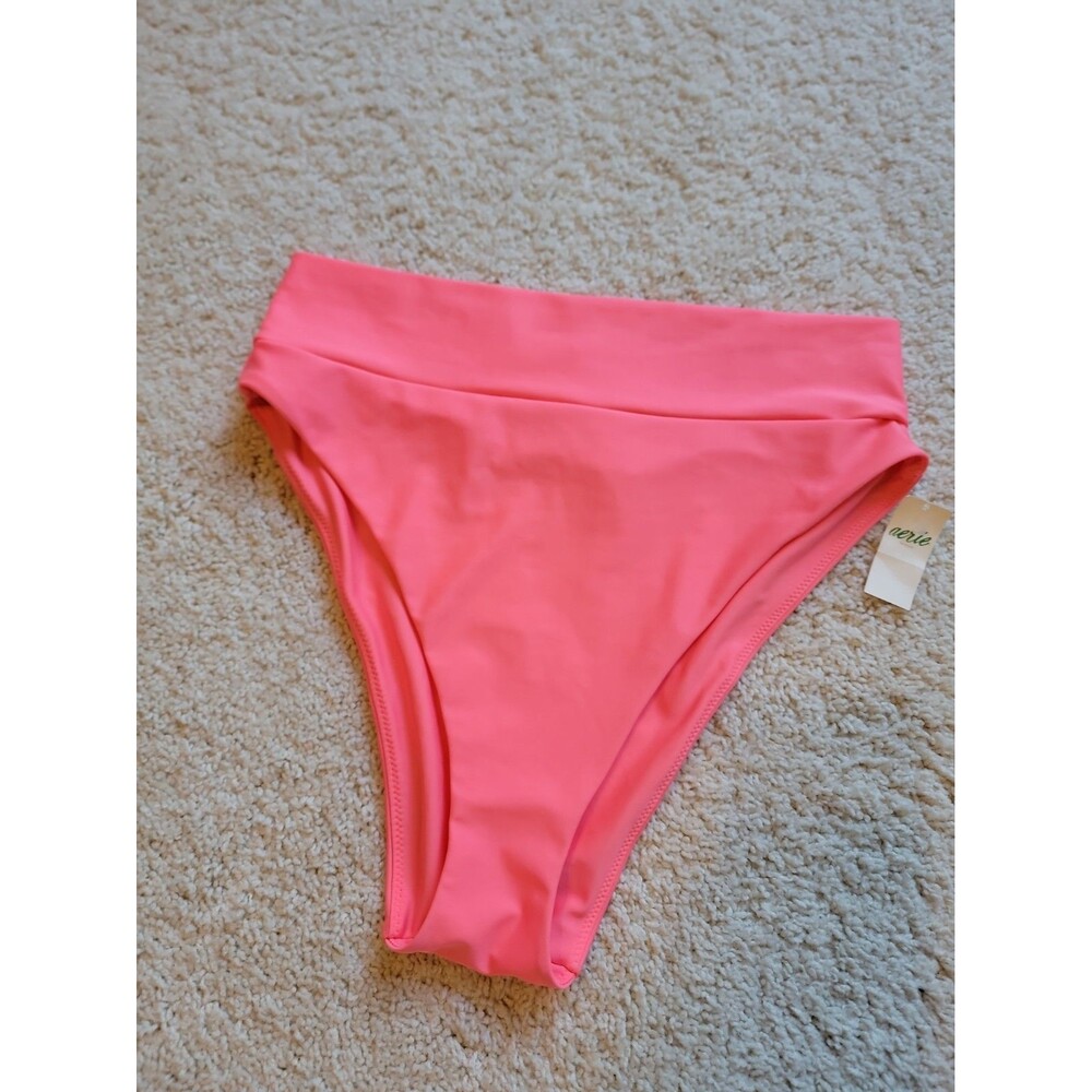 Womens Aerie High Waist Bikini Bottoms Size Large NWT Neon Pink